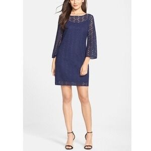Lilly Pulitzer‎ Small Topanga True Breakers Crochet Lace Dress Blue 3/4 Sleeve